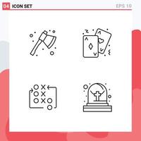Modern Set of 4 Filledline Flat Colors Pictograph of ax game cleaver poker strategy Editable Vector Design Elements