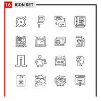 16 General Icons for website design print and mobile apps 16 Outline Symbols Signs Isolated on White Background 16 Icon Pack vector