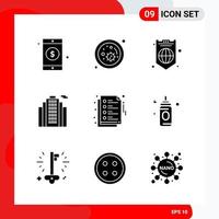 Creative Set of 9 Universal Glyph Icons isolated on White Background vector