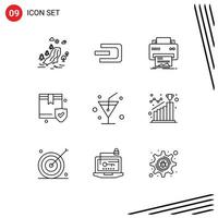 9 Universal Outlines Set for Web and Mobile Applications box protection crypto currency insurance hardware Editable Vector Design Elements