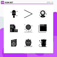 Mobile Interface Solid Glyph Set of 9 Pictograms of lollipop drink cash dinner payment Editable Vector Design Elements