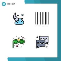 4 Universal Filledline Flat Color Signs Symbols of moon eye cloud product chat Editable Vector Design Elements