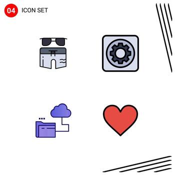 4 Thematic Vector Filledline Flat Colors and Editable Symbols of swimsuite tool beach mechanic folder Editable Vector Design Elements
