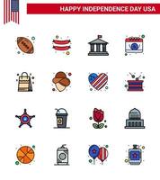 USA Happy Independence DayPictogram Set of 16 Simple Flat Filled Lines of usa bag flag day calendar Editable USA Day Vector Design Elements