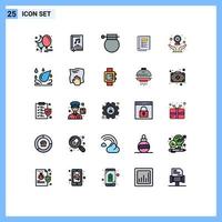 25 iconos creativos, signos y símbolos modernos del paquete de informes, video libro, guerra, elementos de diseño vectorial editables vector