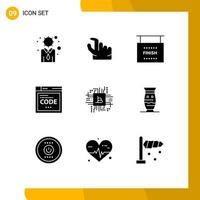 User Interface Pack of 9 Basic Solid Glyphs of computer fintech industry finish coding internet Editable Vector Design Elements