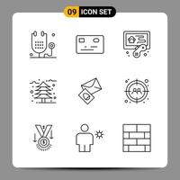 Paquete de 9 iconos negros símbolos de contorno signos para diseños receptivos sobre fondo blanco 9 conjunto de iconos vector