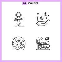 4 Icons in Line Style Outline Symbols on White Background Creative Vector Signs for Web mobile and Print