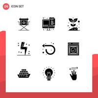 9 Universal Solid Glyphs Set for Web and Mobile Applications energy charge files battery nature Editable Vector Design Elements