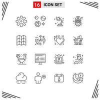 Outline Pack of 16 Universal Symbols of motivation map study gear labor Editable Vector Design Elements