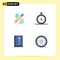 Group of 4 Flat Icons Signs and Symbols for creative book thinking navigation thanksgiving Editable Vector Design Elements