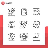 Pack of 9 Universal Outline Icons for Print Media on White Background vector