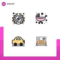 Set of 4 Commercial Filledline Flat Colors pack for badge automobile star push travel Editable Vector Design Elements