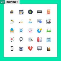 User Interface Pack of 25 Basic Flat Colors of employee pc multimedia cpu player Editable Vector Design Elements