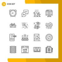 16 Icon Set Line Style Icon Pack Outline Symbols isolated on White Backgound for Responsive Website Designing vector