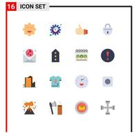 Universal Icon Symbols Group of 16 Modern Flat Colors of heart security finger password lock Editable Pack of Creative Vector Design Elements