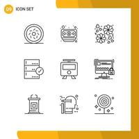 Set of 9 Modern UI Icons Symbols Signs for train railway love maps check Editable Vector Design Elements