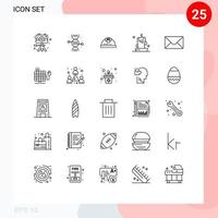 Pictogram Set of 25 Simple Lines of mail illumination helmet candle wax burning light Editable Vector Design Elements