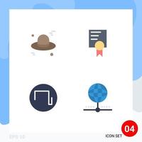 conjunto de 4 iconos de interfaz de usuario modernos signos de símbolos para elementos de diseño de vector editables de base de datos de sonido de certificado de nube de sombrero