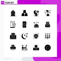 Mobile Interface Solid Glyph Set of 16 Pictograms of server smoke education pollution fire Editable Vector Design Elements