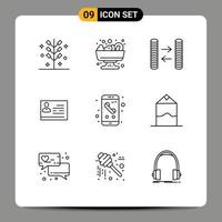 Universal Icon Symbols Group of 9 Modern Outlines of call id cash identity card license Editable Vector Design Elements