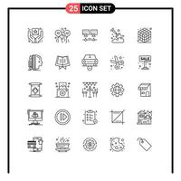 Stock Vector Icon Pack of 25 Line Signs and Symbols for layer cube computer spade farm Editable Vector Design Elements