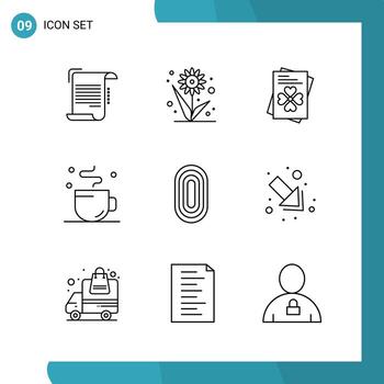 Vector Pack of 9 Outline Symbols Line Style Icon Set on White Background for Web and Mobile
