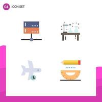 Set of 4 Modern UI Icons Symbols Signs for admin lamp server experiment flight Editable Vector Design Elements