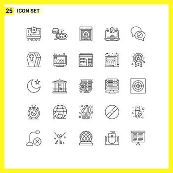 25 Thematic Vector Lines and Editable Symbols of chat real play home website progress Editable Vector Design Elements