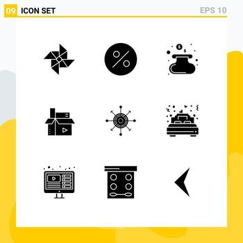 Universal Icon Symbols Group of 9 Modern Solid Glyphs of target dart content board publishing Editable Vector Design Elements