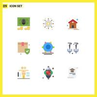 Pictogram Set of 9 Simple Flat Colors of network box contact security insurance Editable Vector Design Elements
