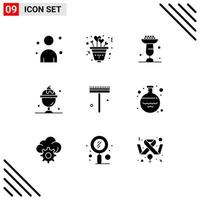 Pack of 9 creative Solid Glyphs of gardener sweet cooking summer food Editable Vector Design Elements