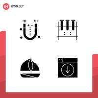 Pack of 4 Modern Solid Glyphs Signs and Symbols for Web Print Media such as attraction beach science lab flask ship Editable Vector Design Elements