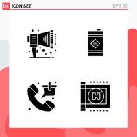 Collection of 4 Vector Icons in solid style Modern Glyph Symbols for Web and Mobile Solid Icon Sign Isolated on White Background 4 Icons