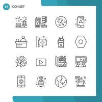 Vector Pack of 16 Outline Symbols Line Style Icon Set on White Background for Web and Mobile