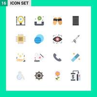 Pack of 16 creative Flat Colors of cpu cell fitness mobile sauna Editable Pack of Creative Vector Design Elements