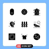 Pack of 9 Modern Solid Glyphs Signs and Symbols for Web Print Media such as mind head bin decision recycle Editable Vector Design Elements
