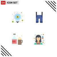 Set of 4 Vector Flat Icons on Grid for idea bottle marketing clothes cup Editable Vector Design Elements