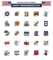 Big Pack of 25 USA Happy Independence Day USA Vector Flat Filled Lines and Editable Symbols of bottle day bag saloon bar Editable USA Day Vector Design Elements