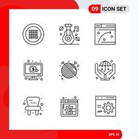 Creative Set of 9 Universal Outline Icons isolated on White Background vector