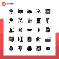 paquete de 25 iconos de glifos universales para medios impresos sobre fondo blanco vector