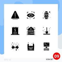 Set of 9 Vector Solid Glyphs on Grid for building house envelope sale commerce Editable Vector Design Elements