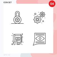 Modern Set of 4 Filledline Flat Colors and symbols such as lock marketing development book communication Editable Vector Design Elements