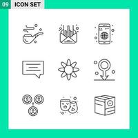 paquete de 9 iconos de estilo de línea establece símbolos de esquema para imprimir signos creativos aislados en fondo blanco 9 conjunto de iconos vector