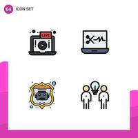 Stock Vector Icon Pack of 4 Line Signs and Symbols for live web laptop digital audio editor idea Editable Vector Design Elements