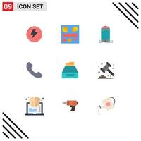 Set of 9 Vector Flat Colors on Grid for accounts files building call phone Editable Vector Design Elements
