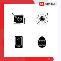 Pack of 4 creative Solid Glyphs of content yoga page health smart phone Editable Vector Design Elements