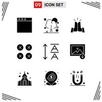 9 Icons Solid Style Grid Based Creative Glyph Symbols for Website Design Simple Solid Icon Signs Isolated on White Background 9 Icon Set vector