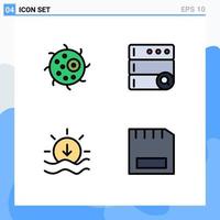 Modern Set of 4 Filledline Flat Colors and symbols such as animal weather plant server computers Editable Vector Design Elements