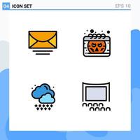 Filledline Flat Color Pack of 4 Universal Symbols of mail rain global halloween audience Editable Vector Design Elements